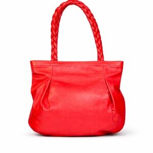 Furla Red Leather Tote Bag Braided Handles Made in Italy